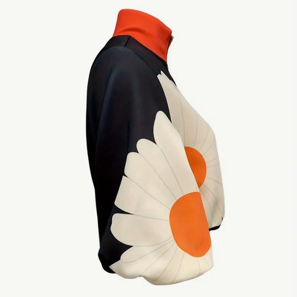 Flower Print Crop Jacket w/Zipper - Picture 4 of 5